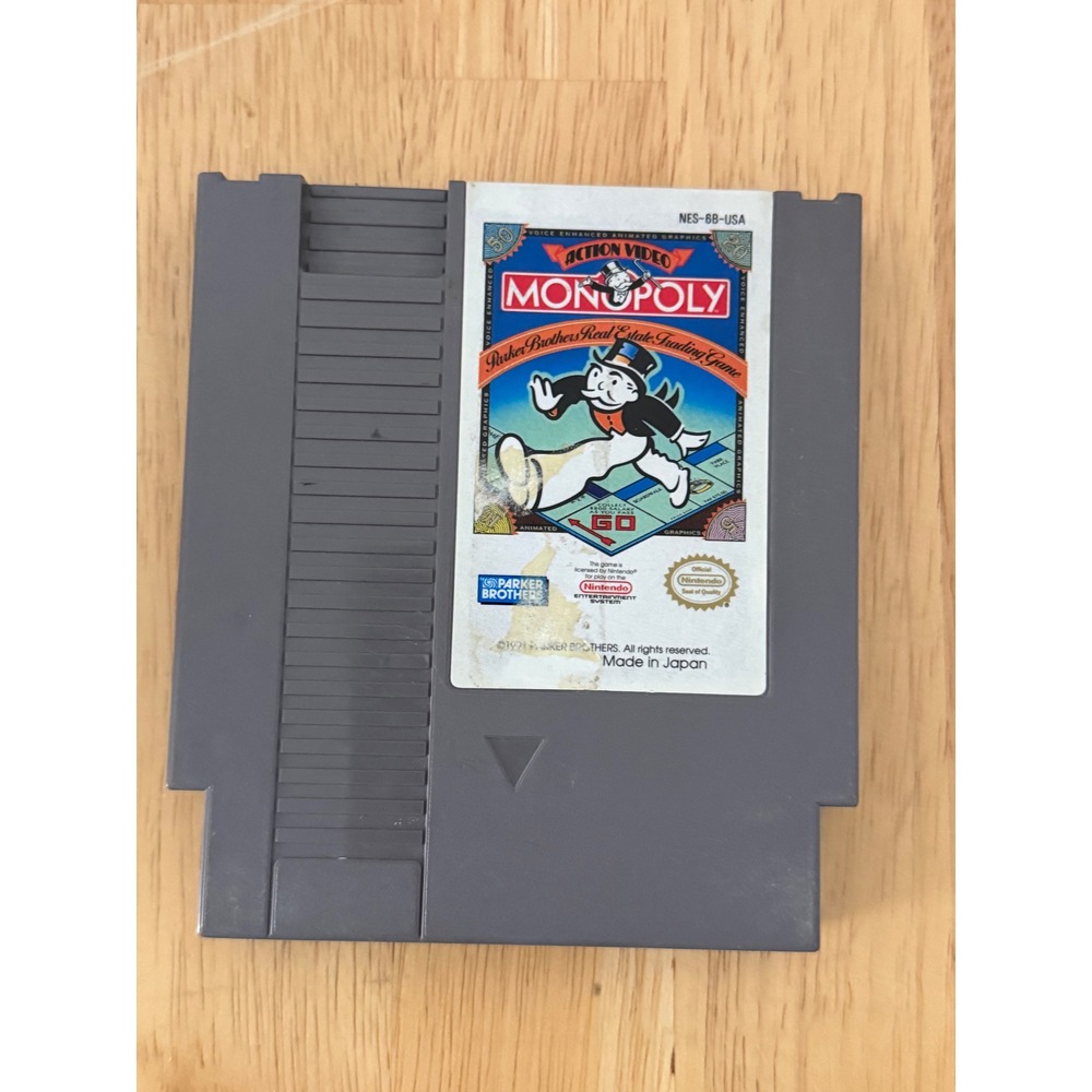 Monopoly Nintendo NES Video Game Cartridge Parker Brothers NES-6B-USA 1991